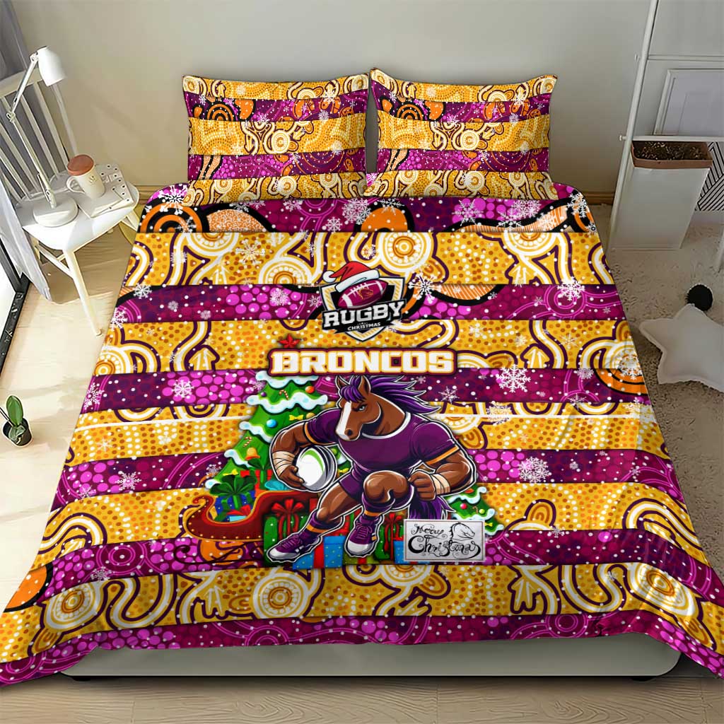 Broncos Rugby Merry Christmas Bedding Set Indigenous Australian Art - Vibe Hoodie Shop