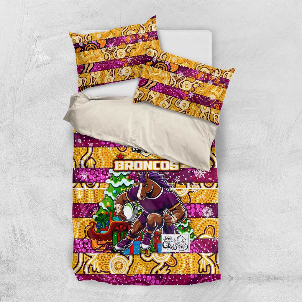 Broncos Rugby Merry Christmas Bedding Set Indigenous Australian Art - Vibe Hoodie Shop