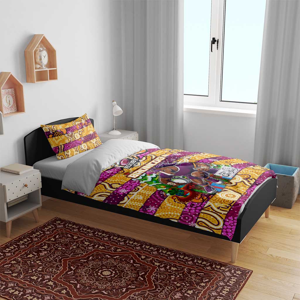 Broncos Rugby Merry Christmas Bedding Set Indigenous Australian Art - Vibe Hoodie Shop