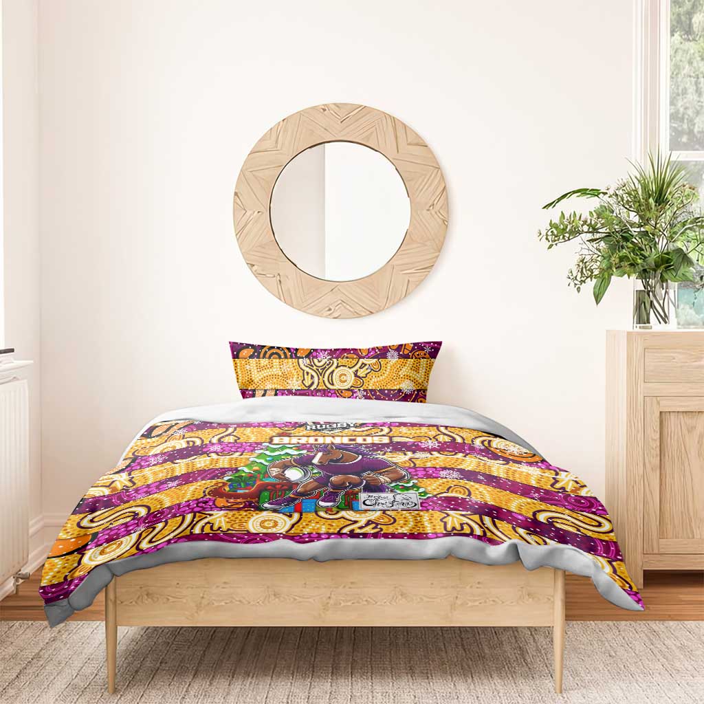 Broncos Rugby Merry Christmas Bedding Set Indigenous Australian Art - Vibe Hoodie Shop