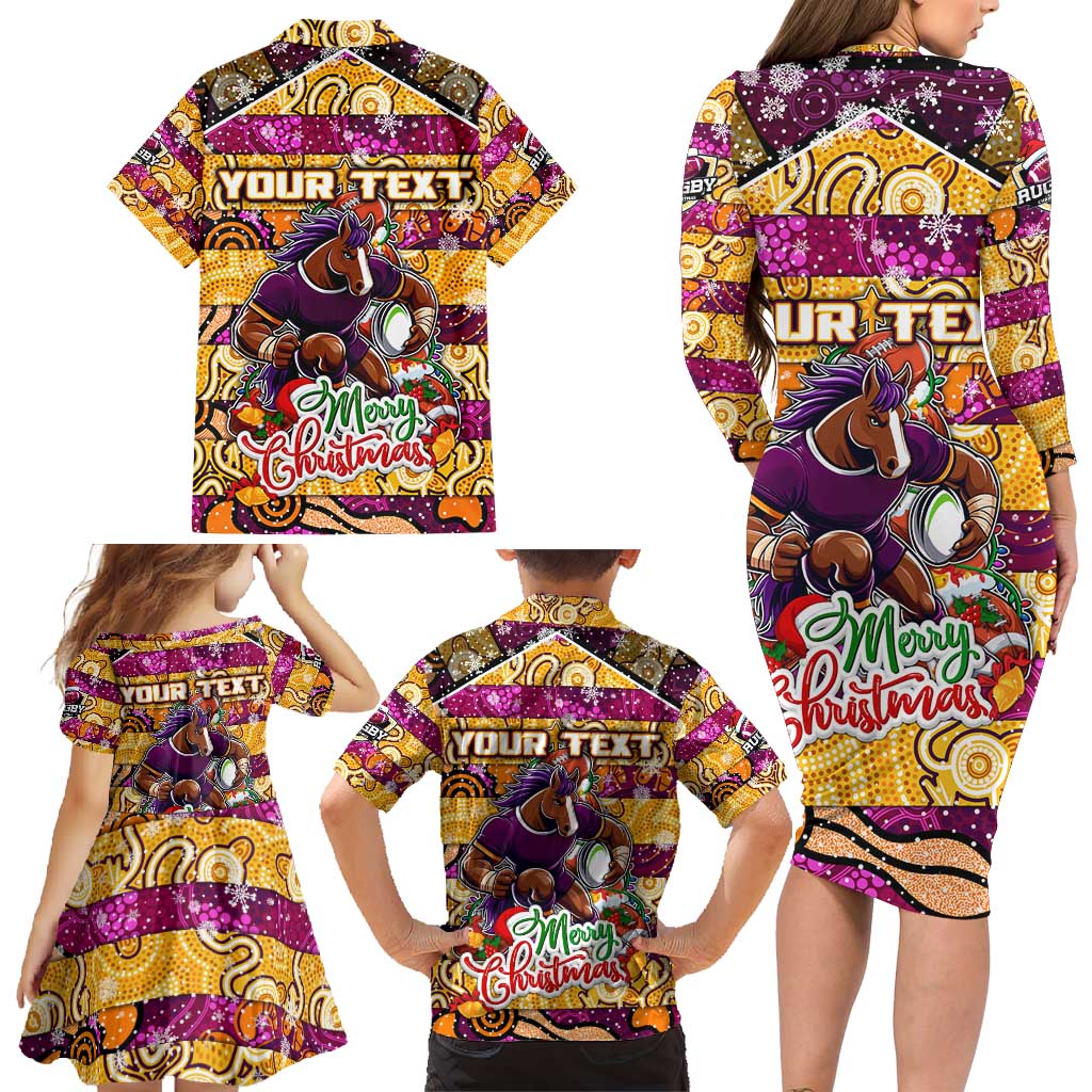 Custom Broncos Rugby Merry Christmas Family Matching Long Sleeve Bodycon Dress and Hawaiian Shirt Indigenous Australian Art