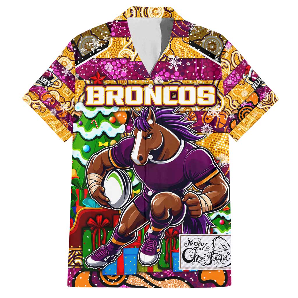 Custom Broncos Rugby Merry Christmas Family Matching Long Sleeve Bodycon Dress and Hawaiian Shirt Indigenous Australian Art