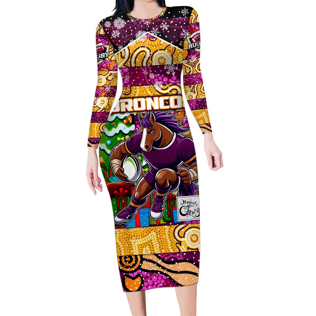 Custom Broncos Rugby Merry Christmas Family Matching Long Sleeve Bodycon Dress and Hawaiian Shirt Indigenous Australian Art