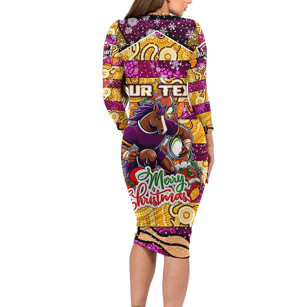 Custom Broncos Rugby Merry Christmas Family Matching Long Sleeve Bodycon Dress and Hawaiian Shirt Indigenous Australian Art