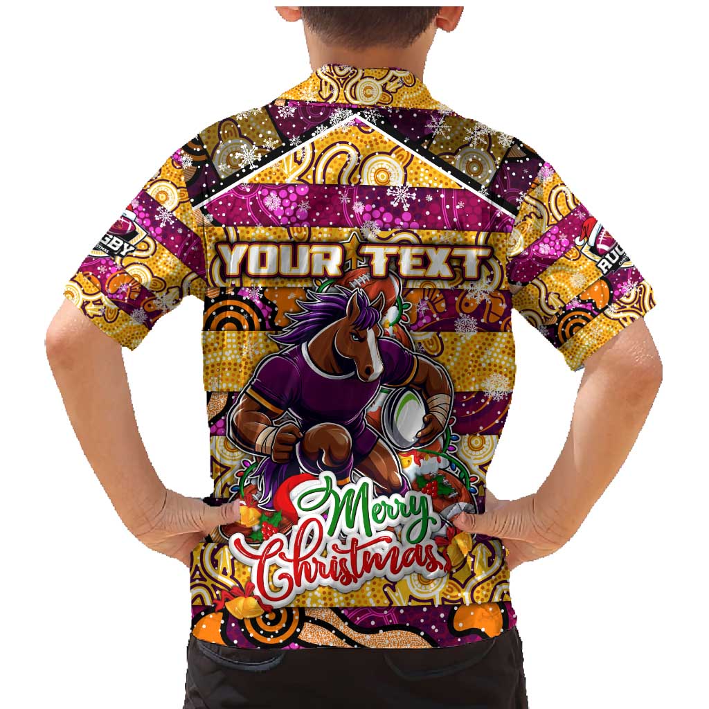 Custom Broncos Rugby Merry Christmas Family Matching Mermaid Dress and Hawaiian Shirt Indigenous Australian Art