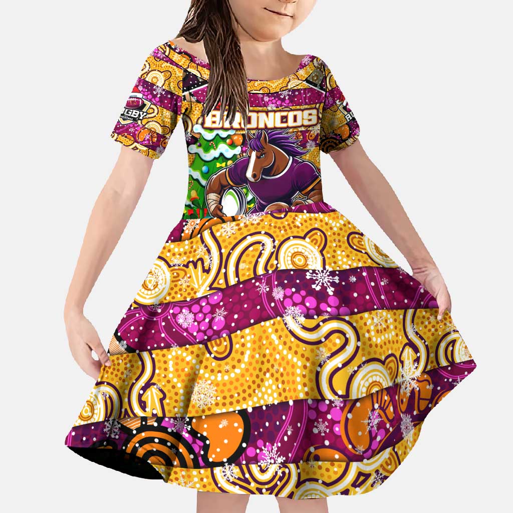 Custom Broncos Rugby Merry Christmas Family Matching Mermaid Dress and Hawaiian Shirt Indigenous Australian Art