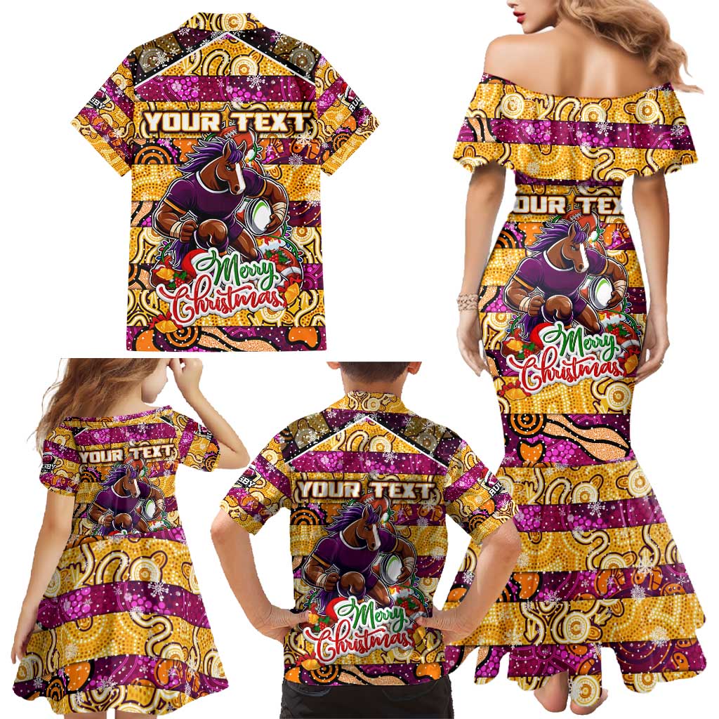 Custom Broncos Rugby Merry Christmas Family Matching Mermaid Dress and Hawaiian Shirt Indigenous Australian Art