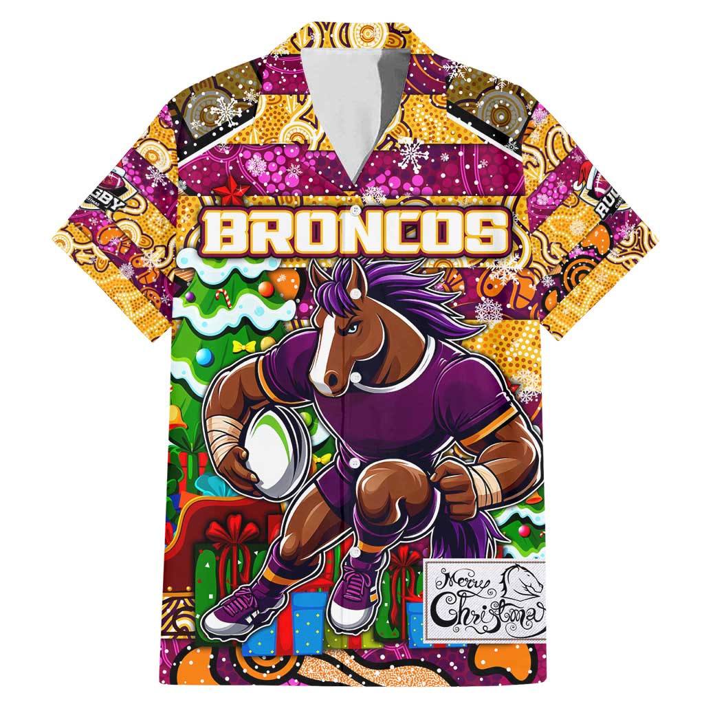 Custom Broncos Rugby Merry Christmas Family Matching Mermaid Dress and Hawaiian Shirt Indigenous Australian Art