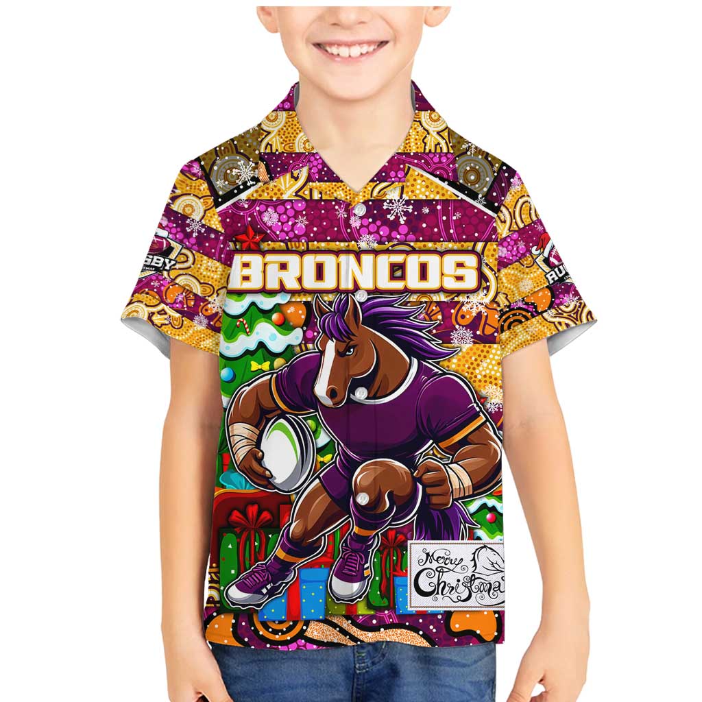 Custom Broncos Rugby Merry Christmas Family Matching Mermaid Dress and Hawaiian Shirt Indigenous Australian Art