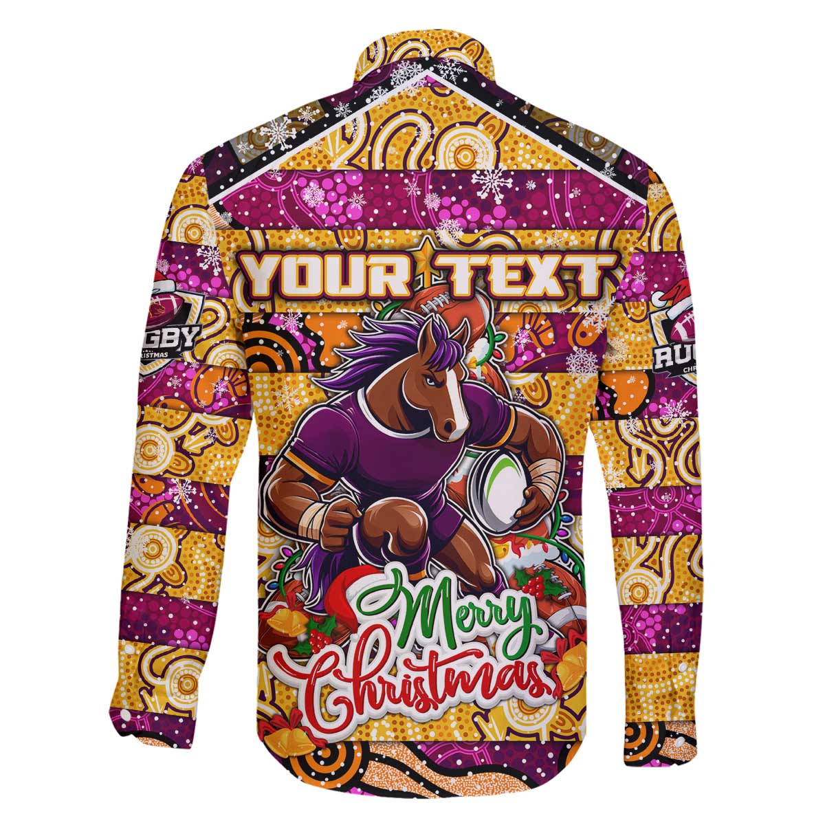 Custom Broncos Rugby Merry Christmas Family Matching Off The Shoulder Long Sleeve Dress and Hawaiian Shirt Indigenous Australian Art