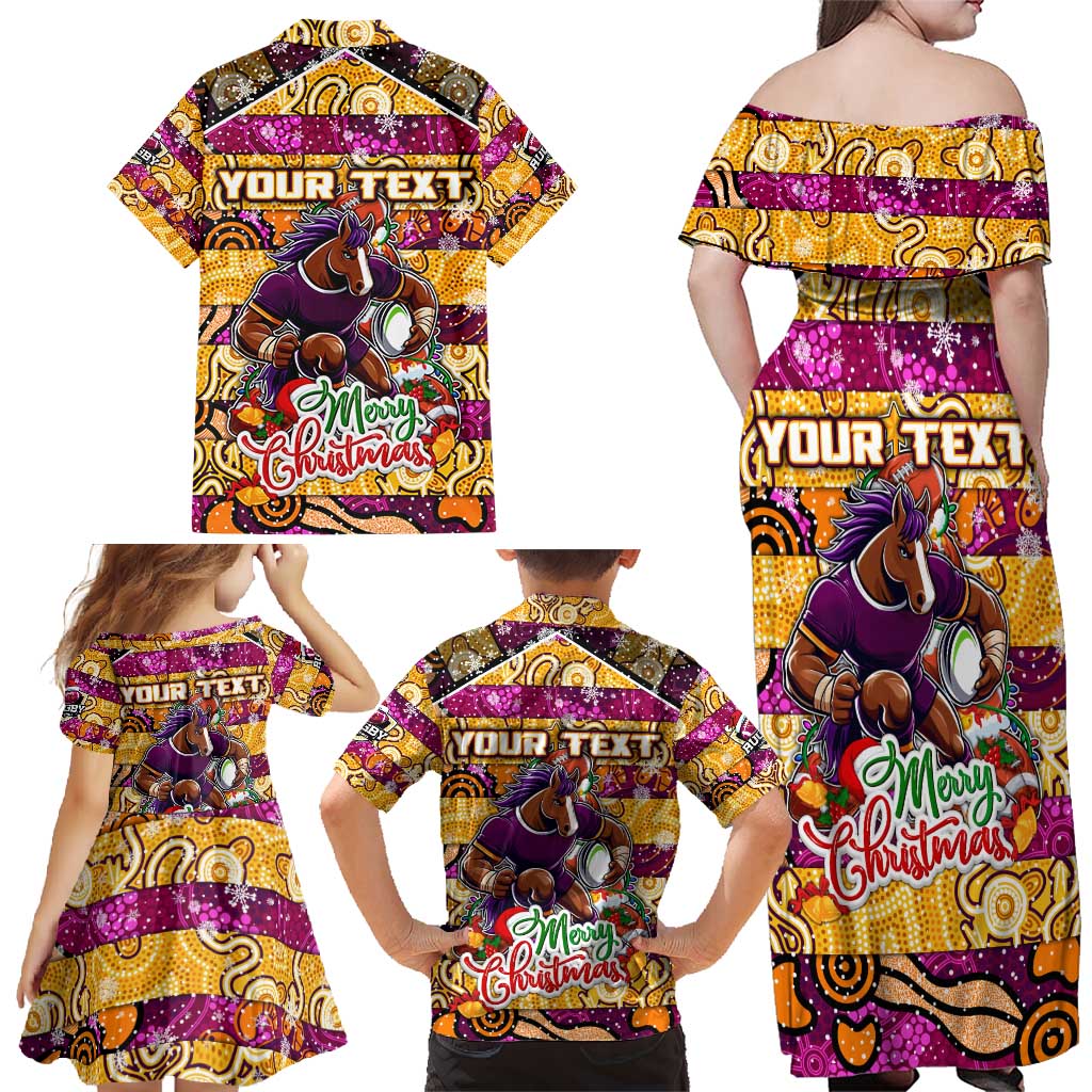 Custom Broncos Rugby Merry Christmas Family Matching Off Shoulder Maxi Dress and Hawaiian Shirt Indigenous Australian Art