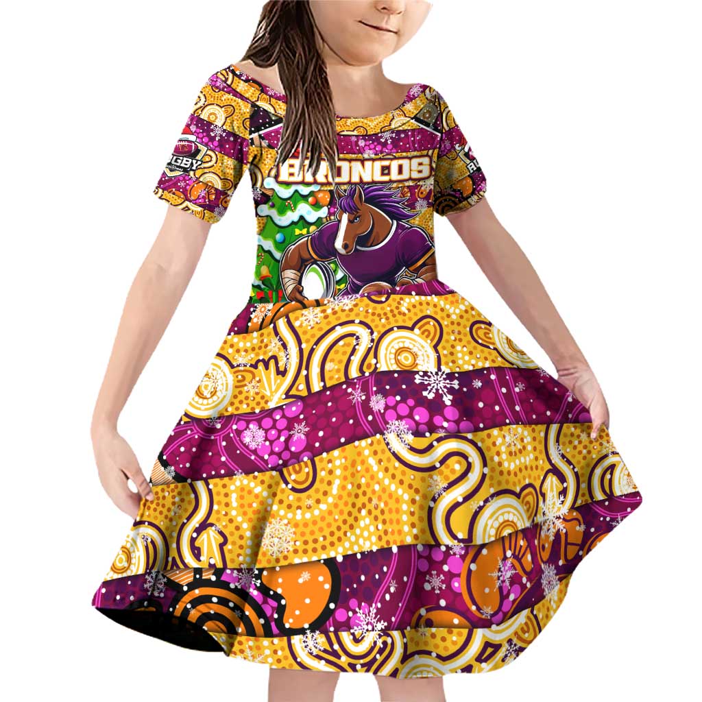 Custom Broncos Rugby Merry Christmas Family Matching Off Shoulder Short Dress and Hawaiian Shirt Indigenous Australian Art