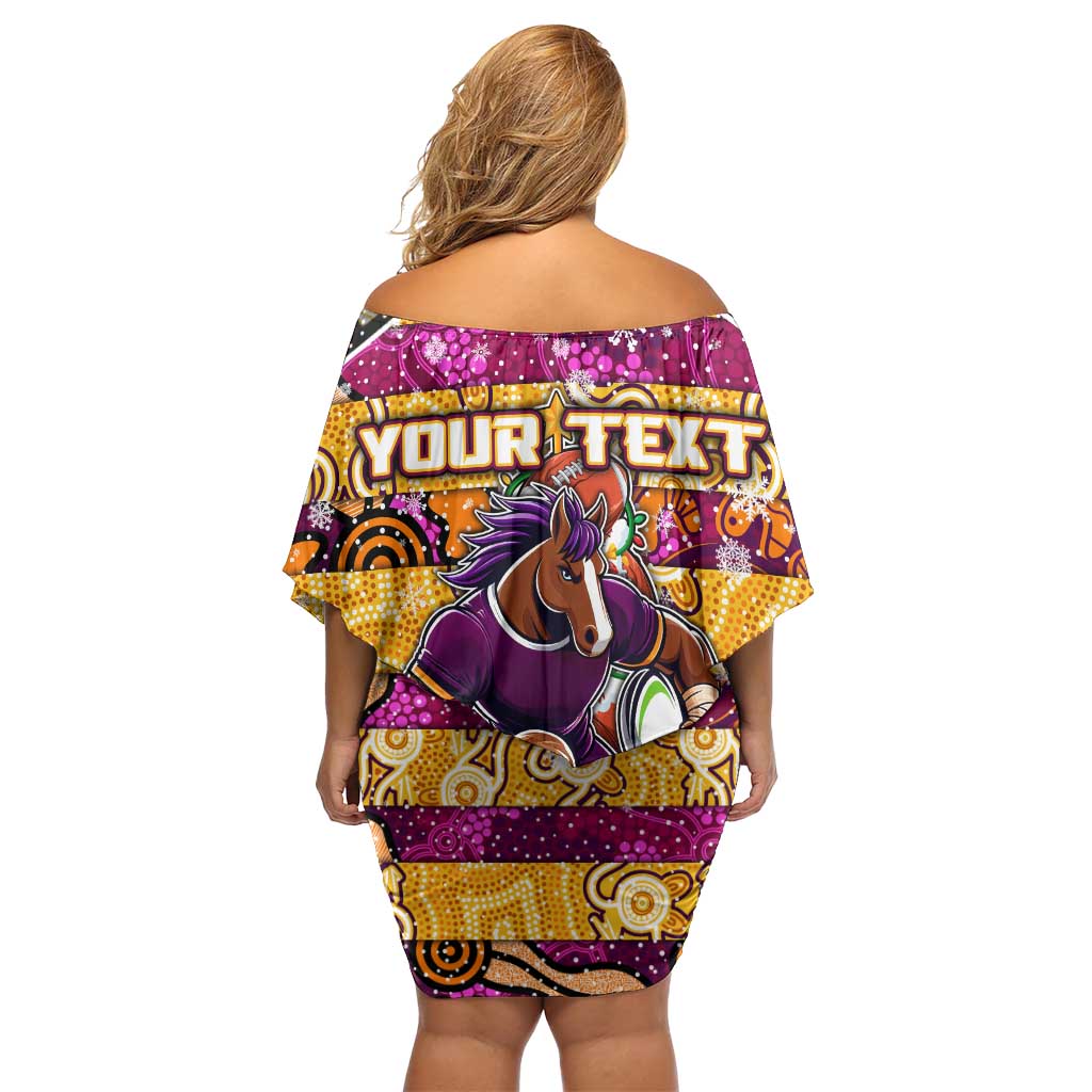 Custom Broncos Rugby Merry Christmas Family Matching Off Shoulder Short Dress and Hawaiian Shirt Indigenous Australian Art