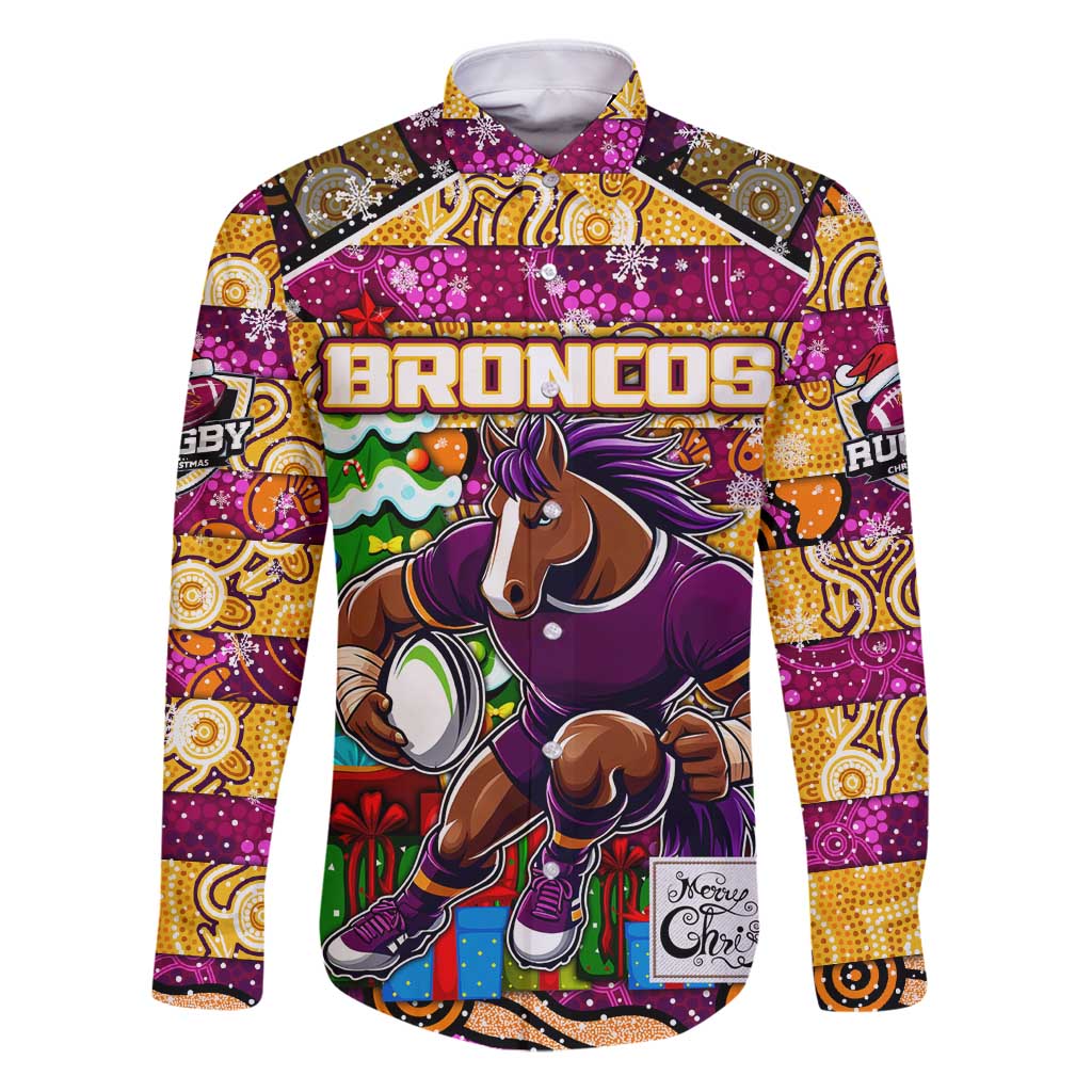 Custom Broncos Rugby Merry Christmas Family Matching Puletasi and Hawaiian Shirt Indigenous Australian Art