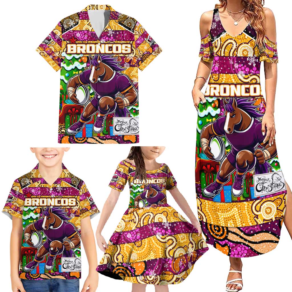 Custom Broncos Rugby Merry Christmas Family Matching Summer Maxi Dress and Hawaiian Shirt Indigenous Australian Art