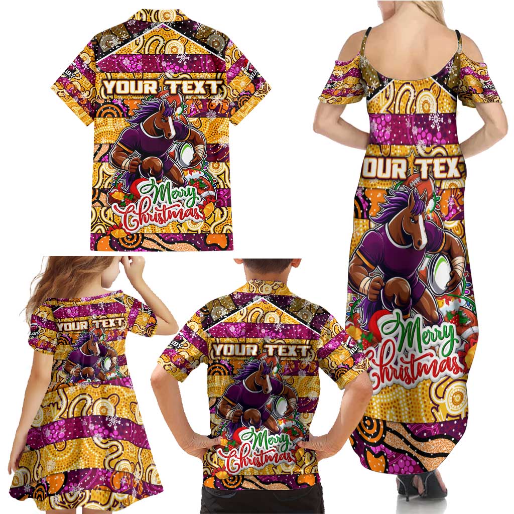 Custom Broncos Rugby Merry Christmas Family Matching Summer Maxi Dress and Hawaiian Shirt Indigenous Australian Art