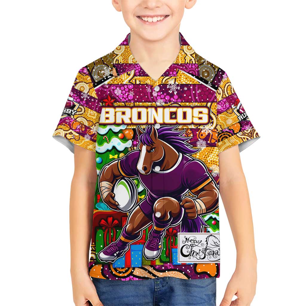 Custom Broncos Rugby Merry Christmas Family Matching Summer Maxi Dress and Hawaiian Shirt Indigenous Australian Art