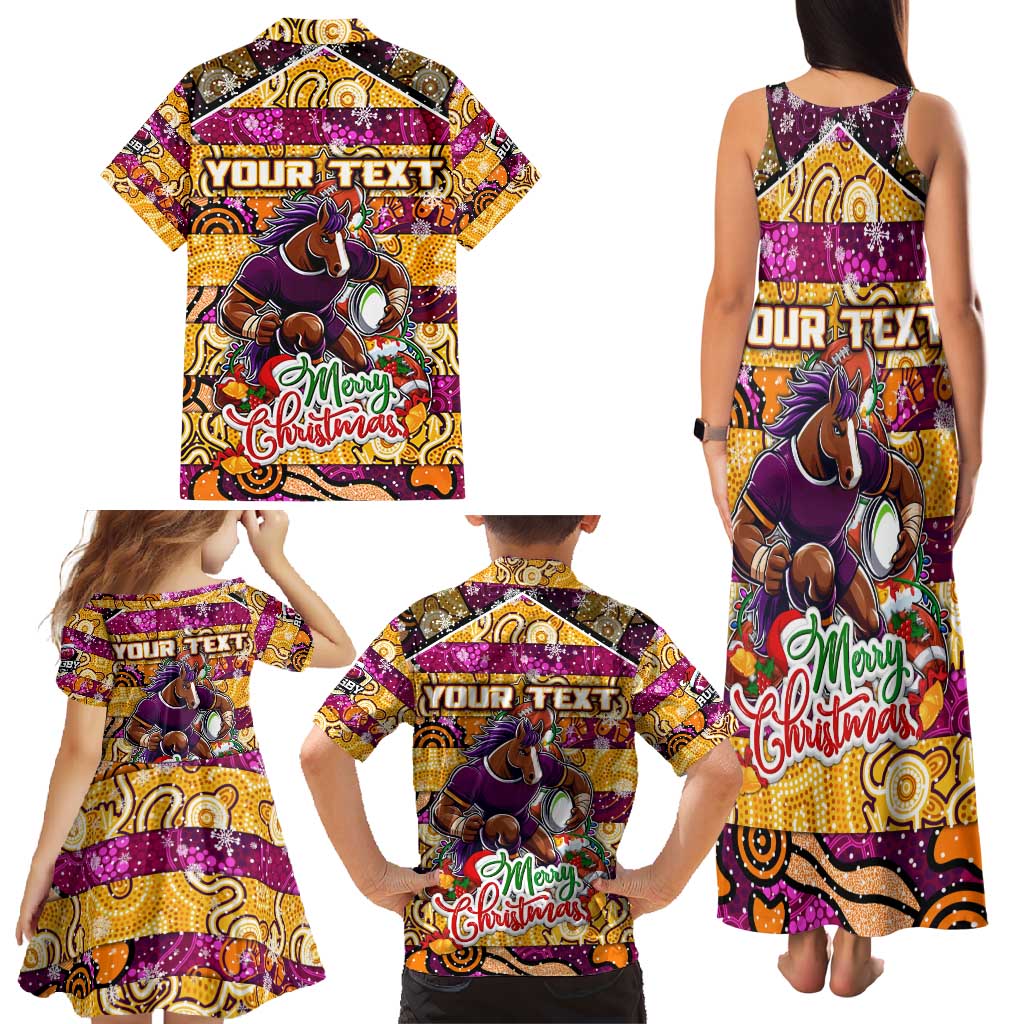 Custom Broncos Rugby Merry Christmas Family Matching Tank Maxi Dress and Hawaiian Shirt Indigenous Australian Art