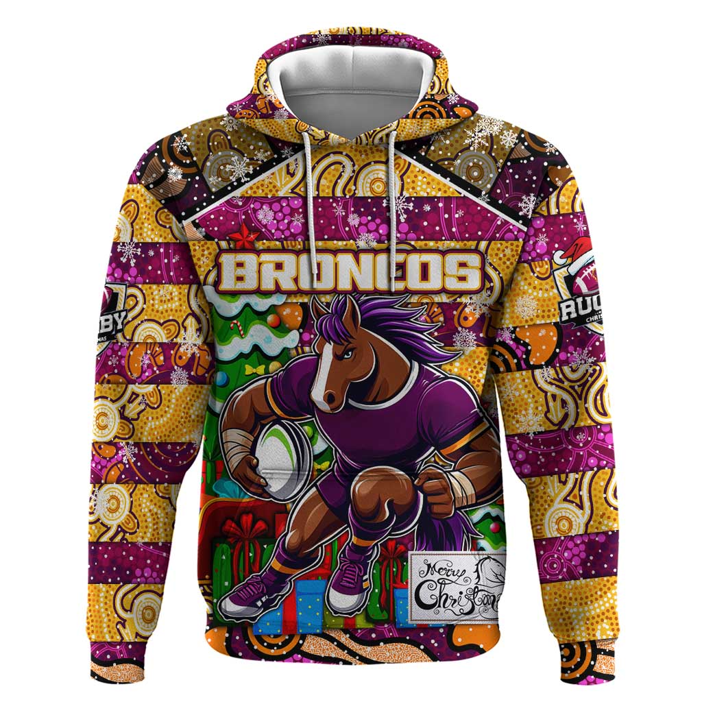 Custom Broncos Rugby Merry Christmas Hoodie Indigenous Australian Art - Vibe Hoodie Shop