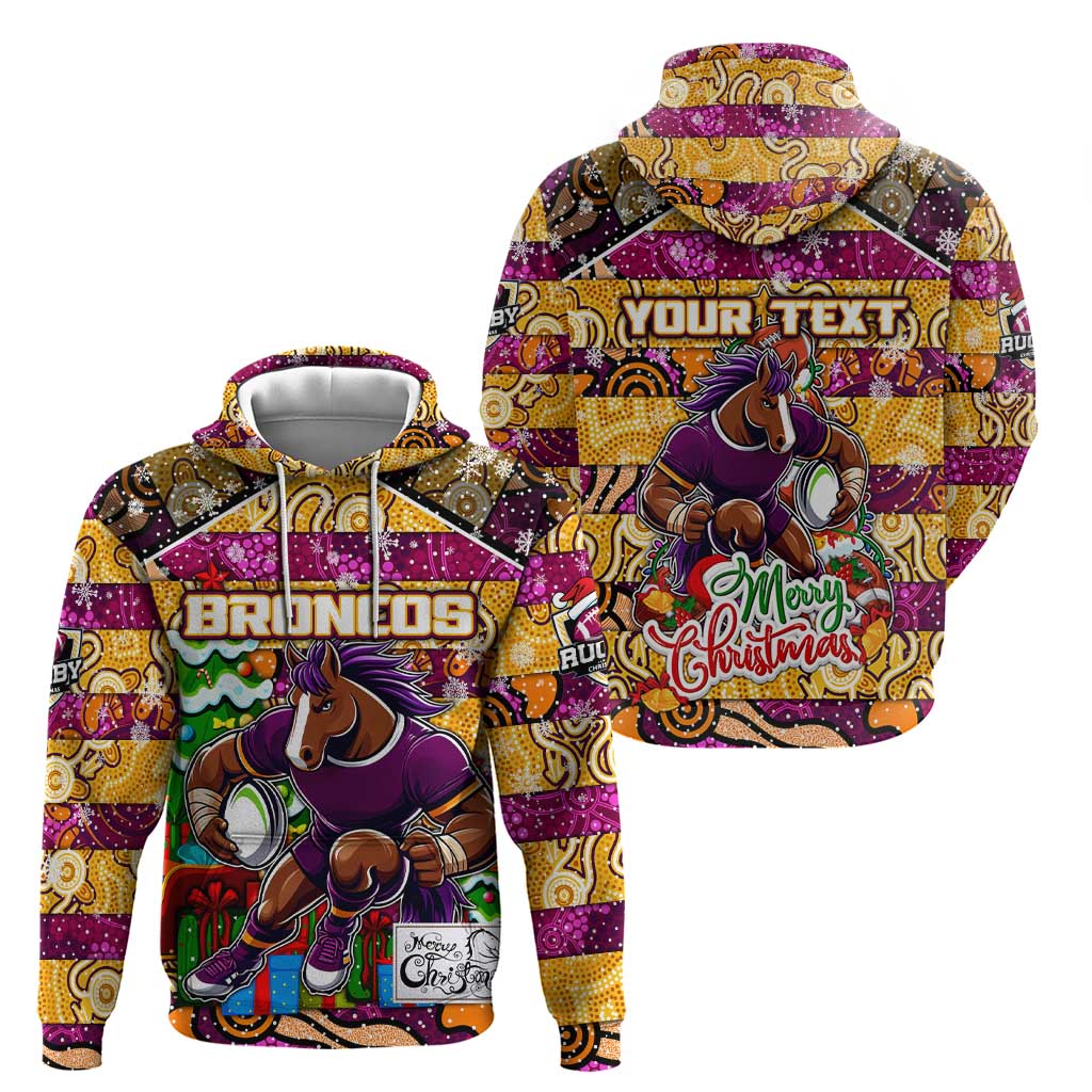 Custom Broncos Rugby Merry Christmas Hoodie Indigenous Australian Art - Vibe Hoodie Shop