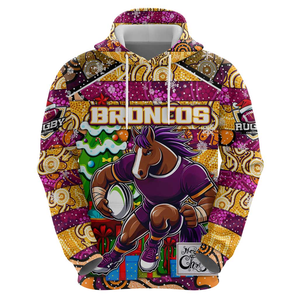Custom Broncos Rugby Merry Christmas Hoodie Indigenous Australian Art - Vibe Hoodie Shop