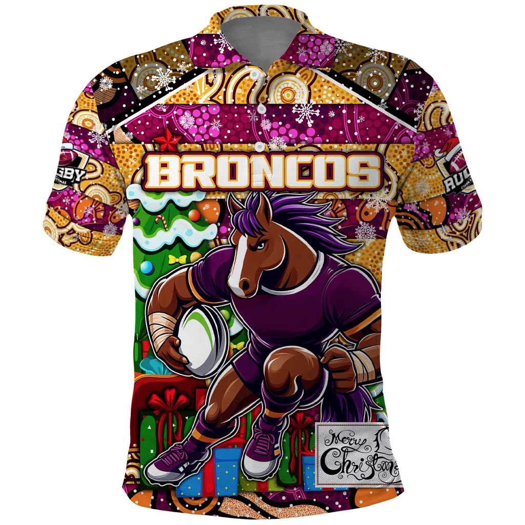 Custom Broncos Rugby Merry Christmas Polo Shirt Indigenous Australian Art - Vibe Hoodie Shop