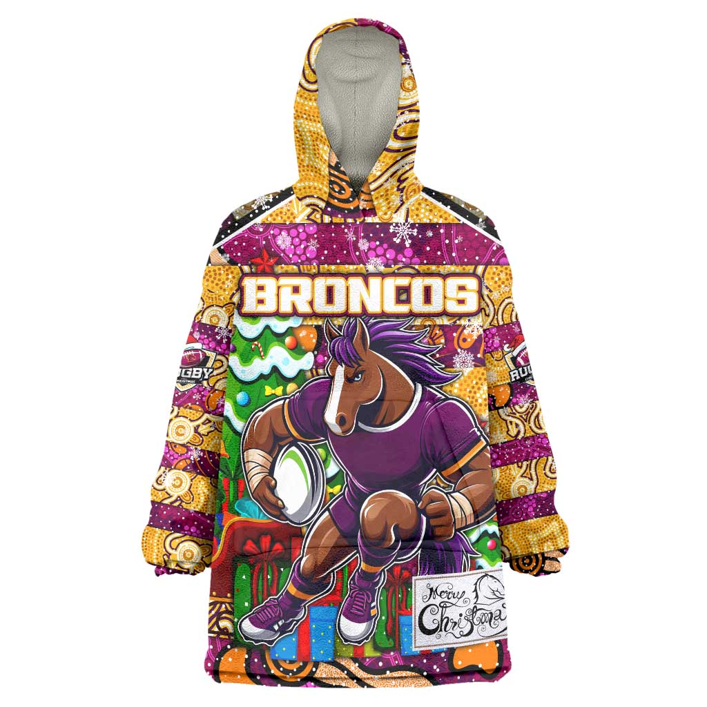 Custom Broncos Rugby Merry Christmas Wearable Blanket Hoodie Indigenous Australian Art - Vibe Hoodie Shop