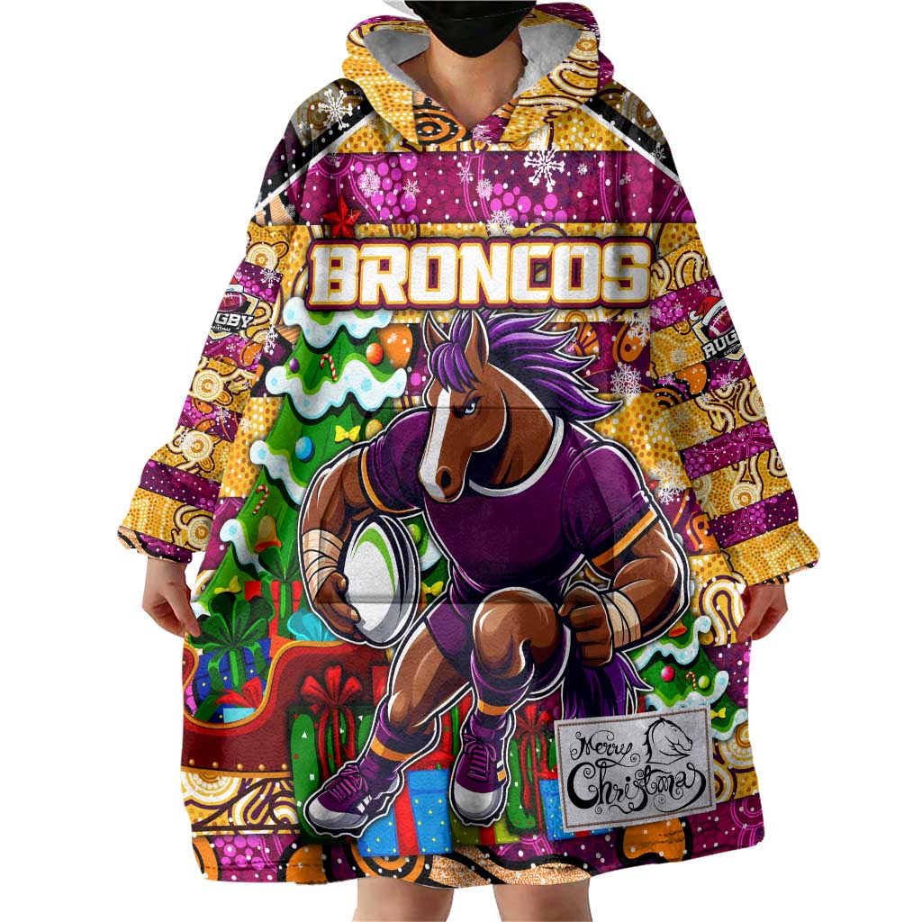 Custom Broncos Rugby Merry Christmas Wearable Blanket Hoodie Indigenous Australian Art - Vibe Hoodie Shop