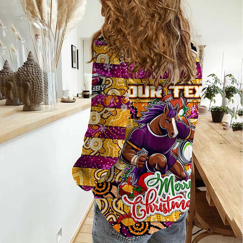 Custom Broncos Rugby Merry Christmas Women Casual Shirt Indigenous Australian Art - Vibe Hoodie Shop