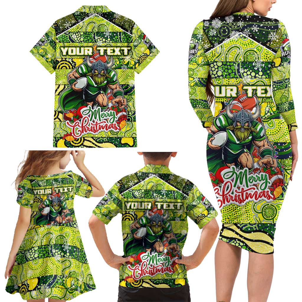 Custom Raiders Rugby Merry Christmas Family Matching Long Sleeve Bodycon Dress and Hawaiian Shirt Indigenous Australian Art