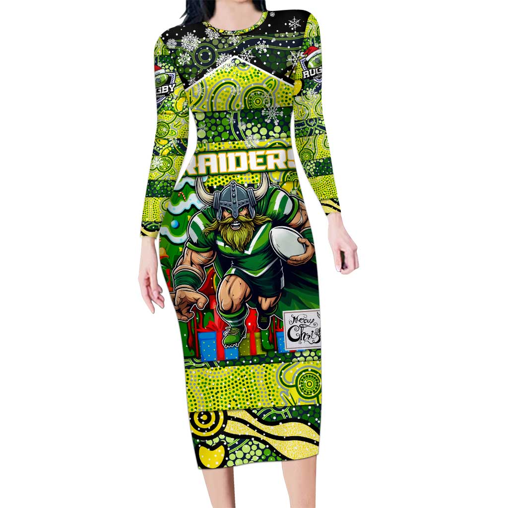 Custom Raiders Rugby Merry Christmas Family Matching Long Sleeve Bodycon Dress and Hawaiian Shirt Indigenous Australian Art