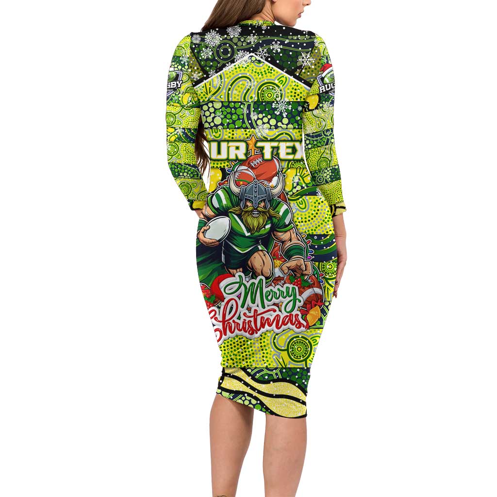 Custom Raiders Rugby Merry Christmas Family Matching Long Sleeve Bodycon Dress and Hawaiian Shirt Indigenous Australian Art