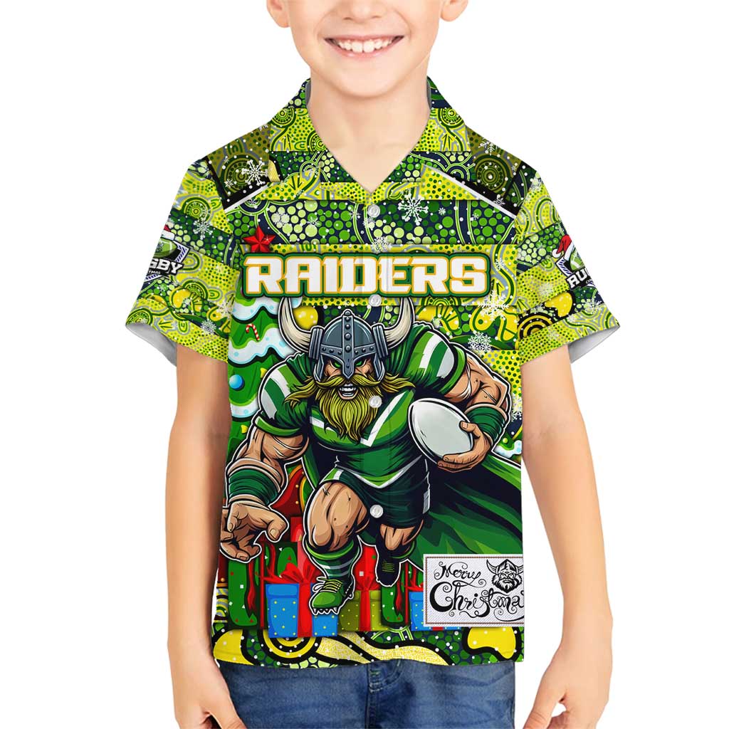 Custom Raiders Rugby Merry Christmas Family Matching Long Sleeve Bodycon Dress and Hawaiian Shirt Indigenous Australian Art