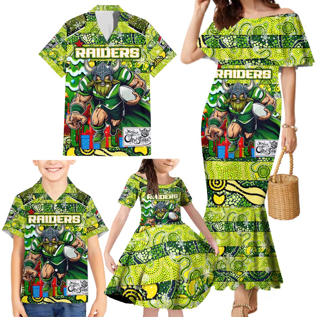 Custom Raiders Rugby Merry Christmas Family Matching Mermaid Dress and Hawaiian Shirt Indigenous Australian Art