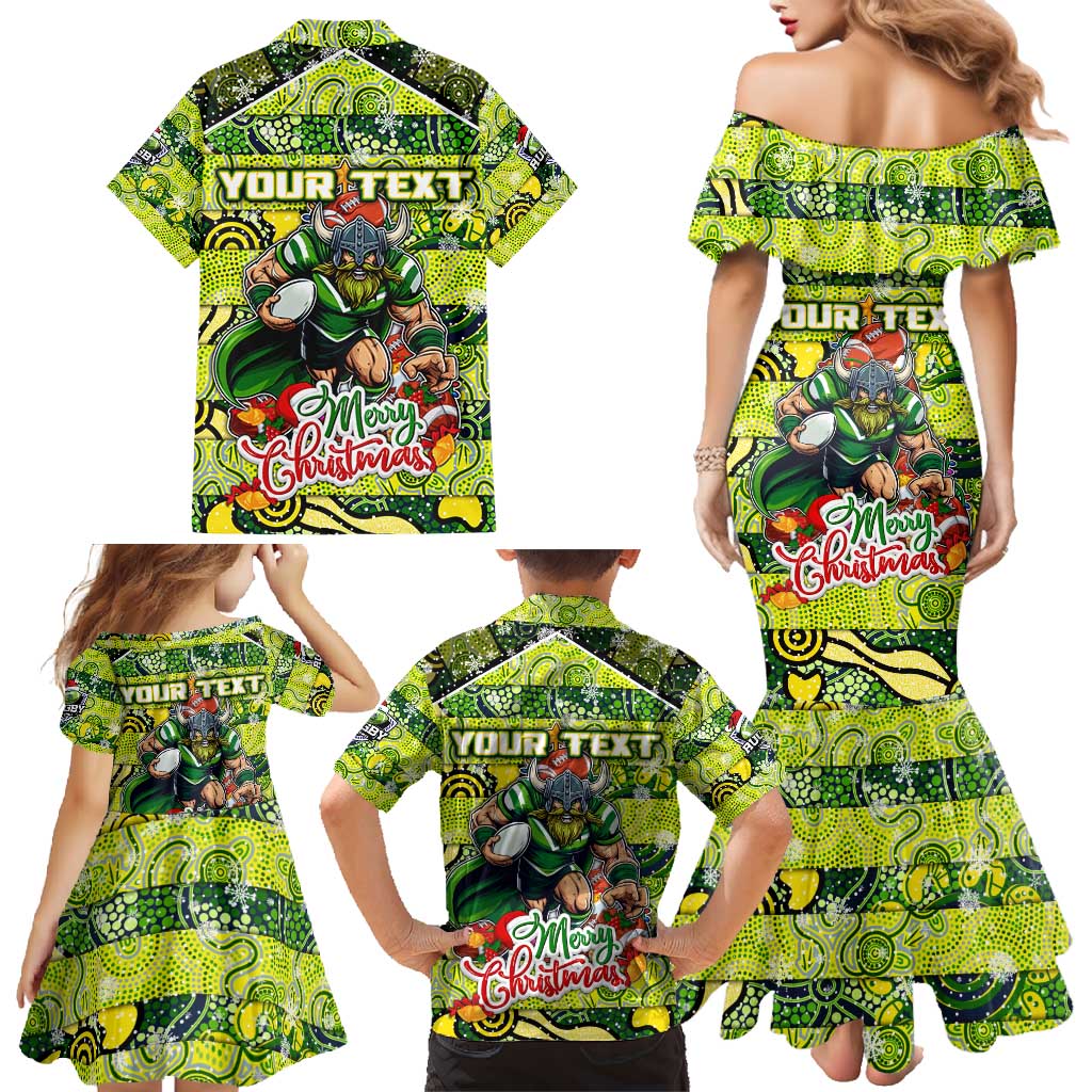Custom Raiders Rugby Merry Christmas Family Matching Mermaid Dress and Hawaiian Shirt Indigenous Australian Art