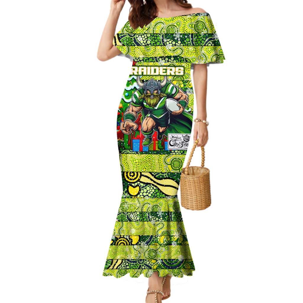 Custom Raiders Rugby Merry Christmas Family Matching Mermaid Dress and Hawaiian Shirt Indigenous Australian Art