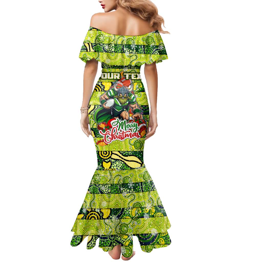 Custom Raiders Rugby Merry Christmas Family Matching Mermaid Dress and Hawaiian Shirt Indigenous Australian Art