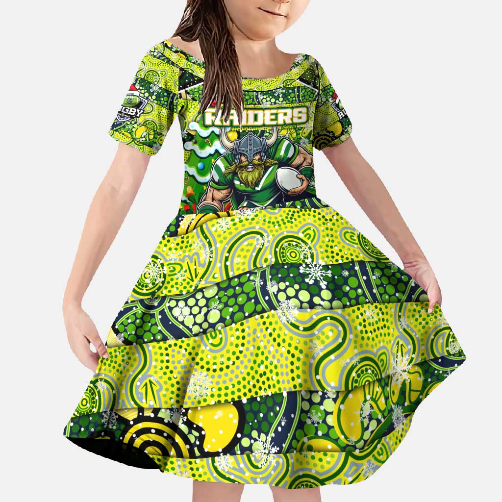 Custom Raiders Rugby Merry Christmas Family Matching Off Shoulder Maxi Dress and Hawaiian Shirt Indigenous Australian Art