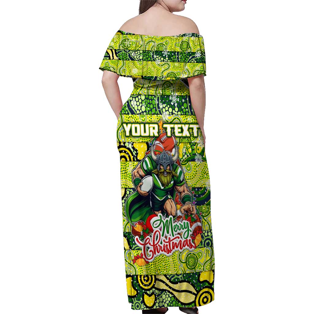 Custom Raiders Rugby Merry Christmas Family Matching Off Shoulder Maxi Dress and Hawaiian Shirt Indigenous Australian Art