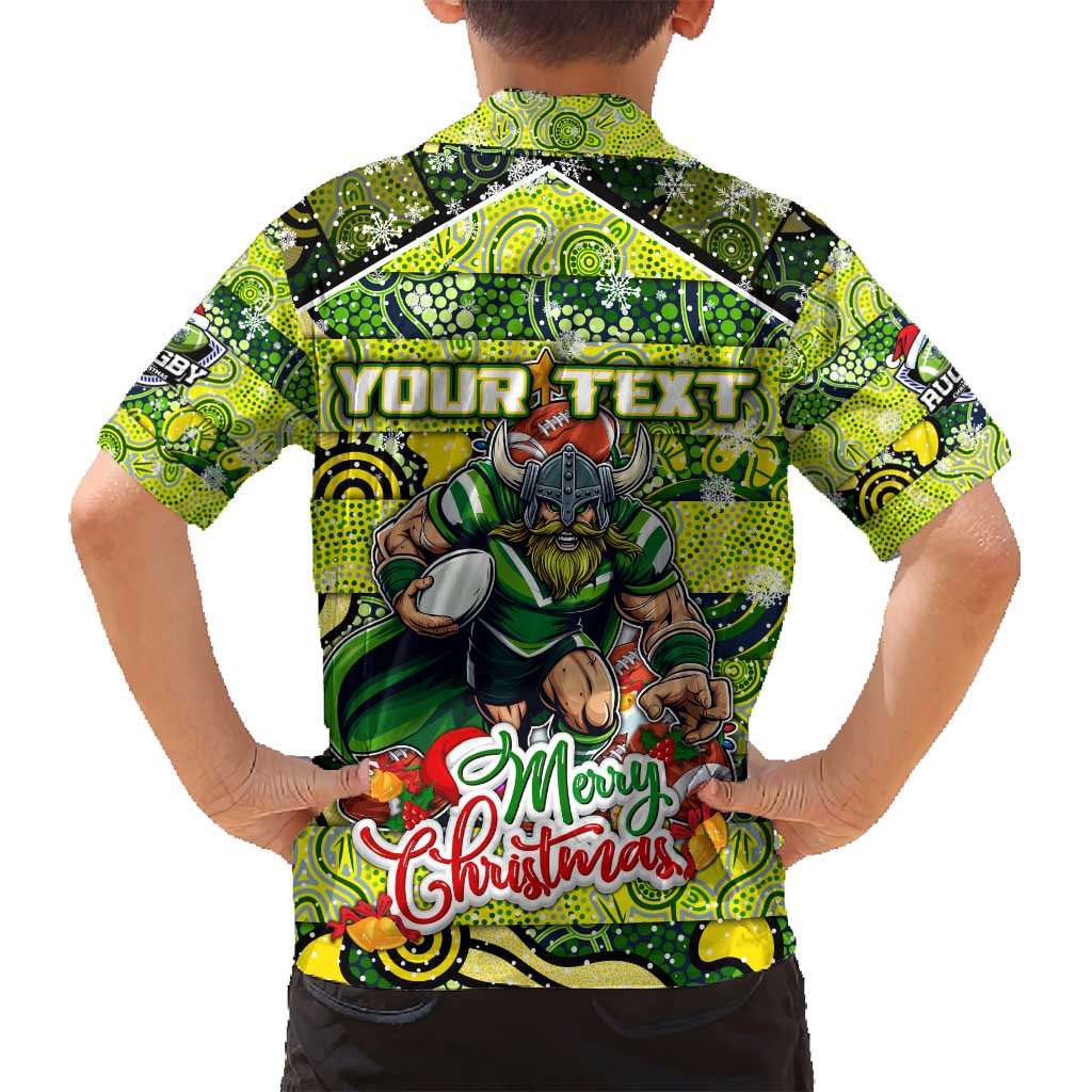 Custom Raiders Rugby Merry Christmas Family Matching Off Shoulder Short Dress and Hawaiian Shirt Indigenous Australian Art
