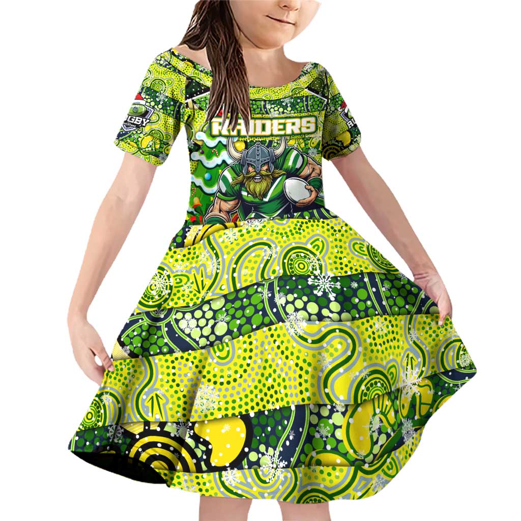Custom Raiders Rugby Merry Christmas Family Matching Off Shoulder Short Dress and Hawaiian Shirt Indigenous Australian Art