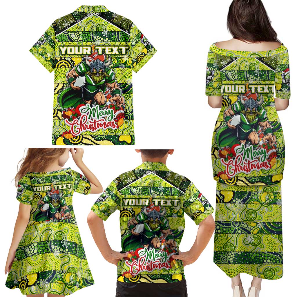 Custom Raiders Rugby Merry Christmas Family Matching Puletasi and Hawaiian Shirt Indigenous Australian Art