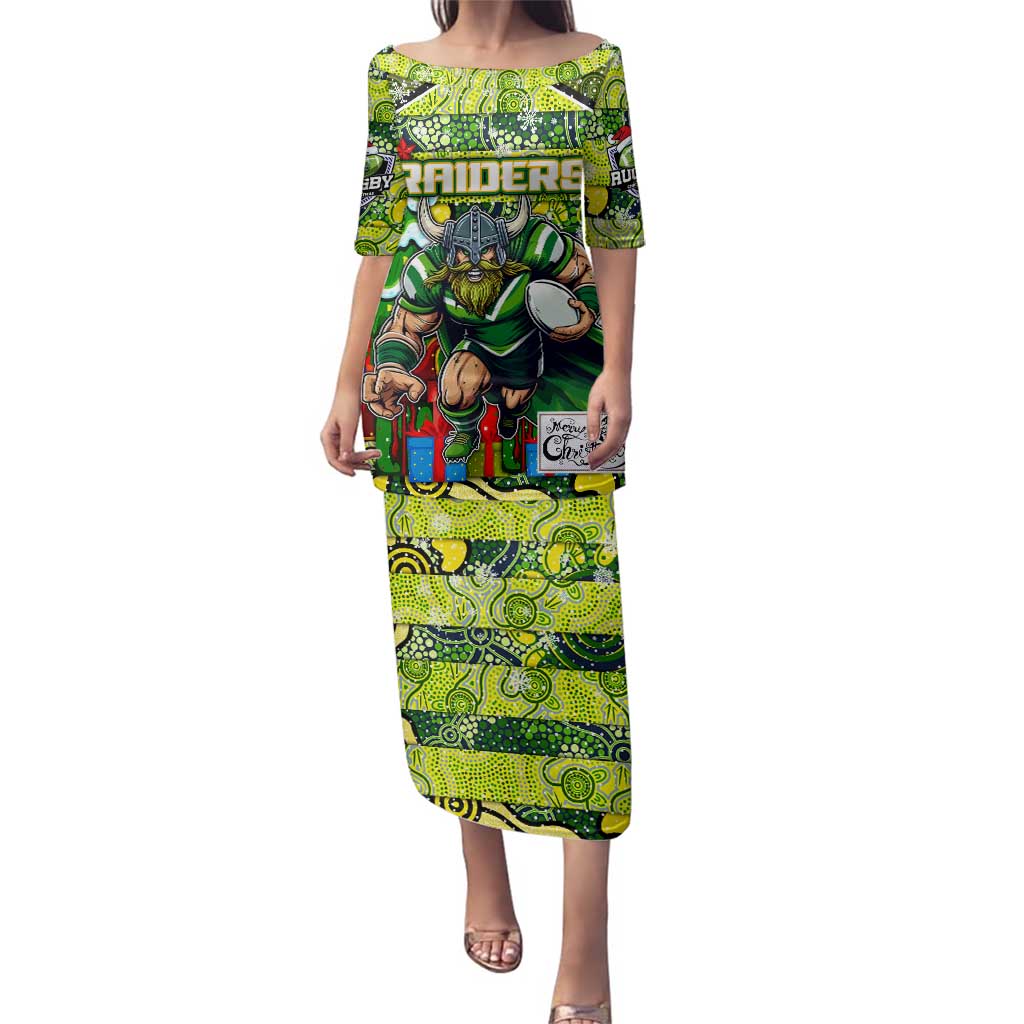 Custom Raiders Rugby Merry Christmas Family Matching Puletasi and Hawaiian Shirt Indigenous Australian Art