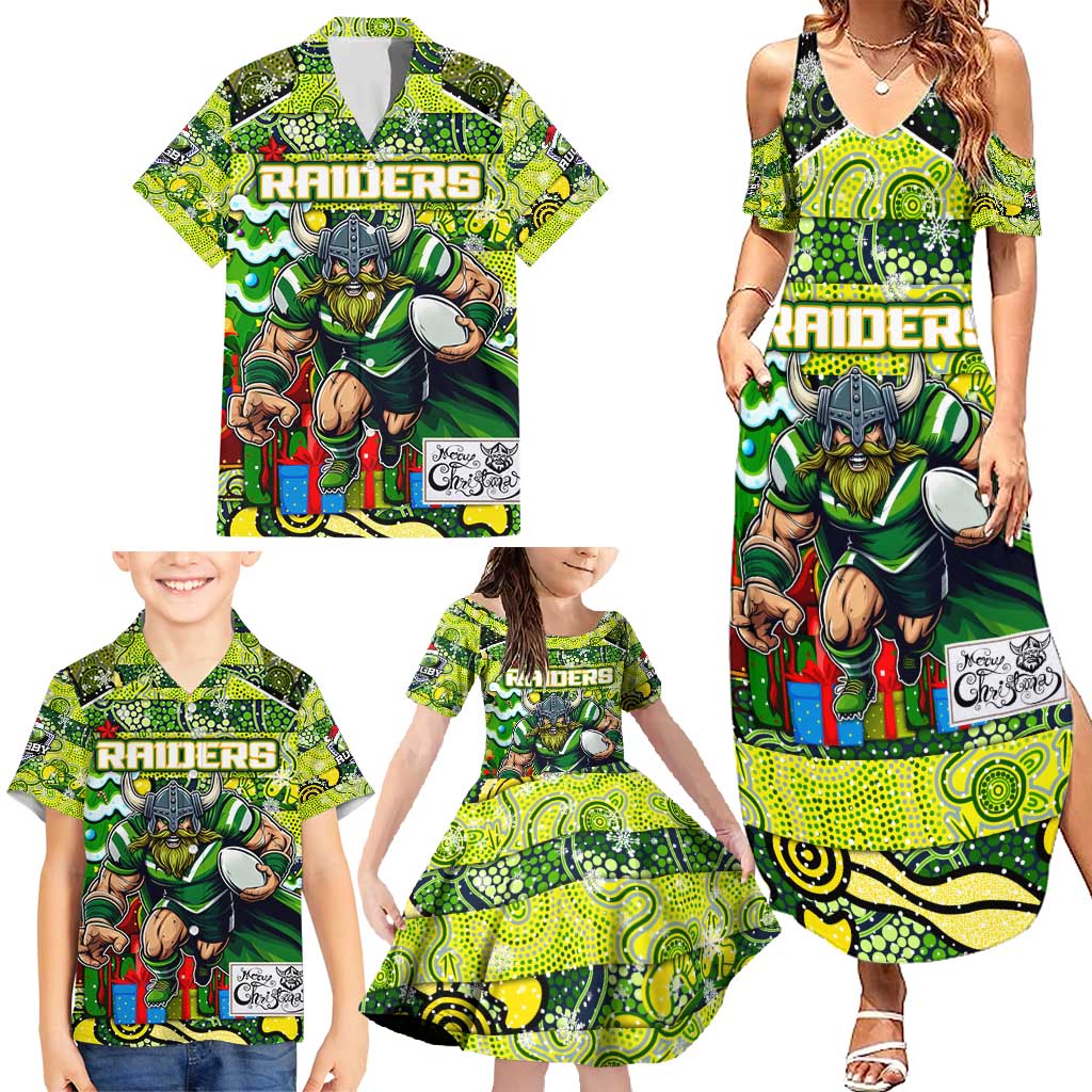 Custom Raiders Rugby Merry Christmas Family Matching Summer Maxi Dress and Hawaiian Shirt Indigenous Australian Art