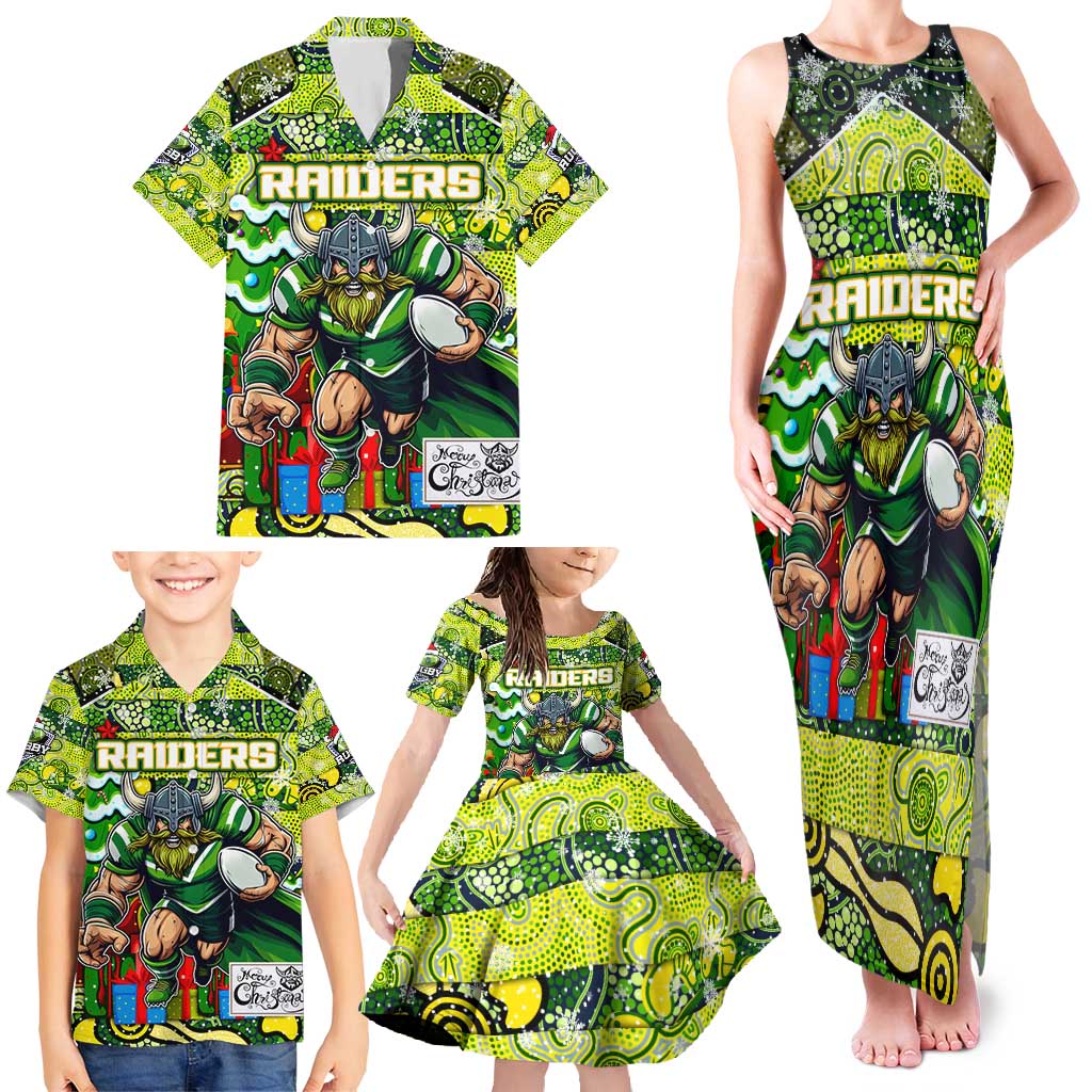 Custom Raiders Rugby Merry Christmas Family Matching Tank Maxi Dress and Hawaiian Shirt Indigenous Australian Art