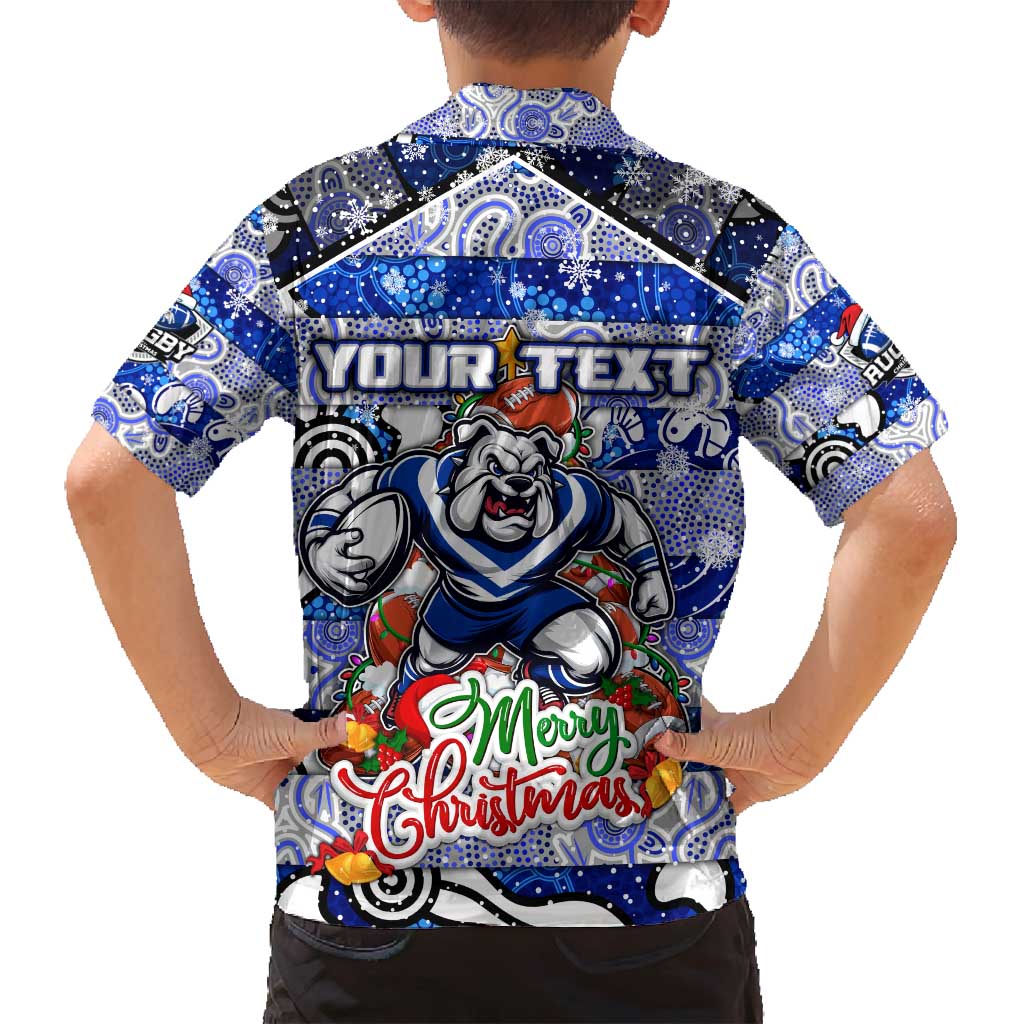 Custom Bulldogs Rugby Merry Christmas Family Matching Long Sleeve Bodycon Dress and Hawaiian Shirt Indigenous Australian Art