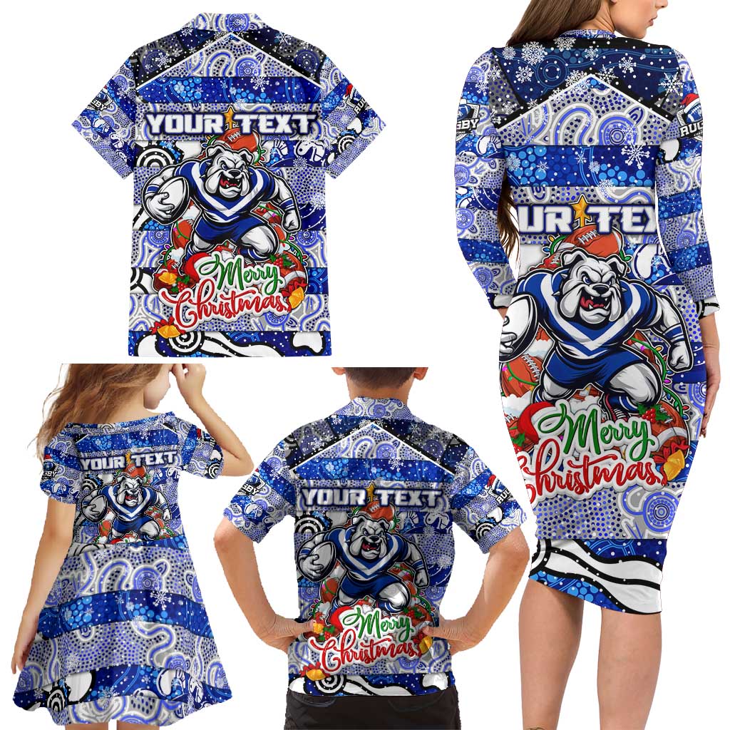 Custom Bulldogs Rugby Merry Christmas Family Matching Long Sleeve Bodycon Dress and Hawaiian Shirt Indigenous Australian Art