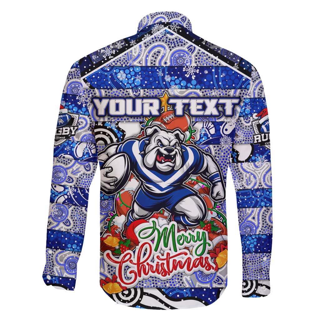 Custom Bulldogs Rugby Merry Christmas Family Matching Long Sleeve Bodycon Dress and Hawaiian Shirt Indigenous Australian Art
