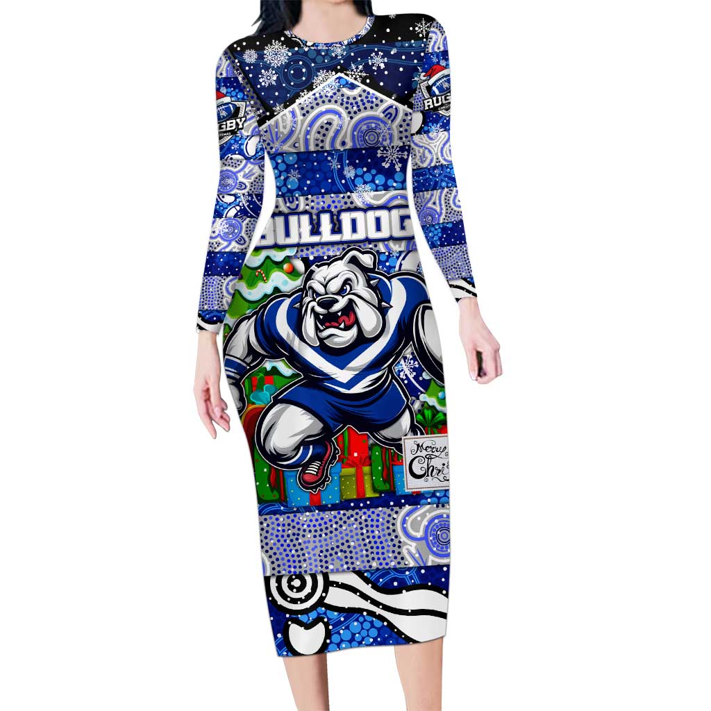 Custom Bulldogs Rugby Merry Christmas Family Matching Long Sleeve Bodycon Dress and Hawaiian Shirt Indigenous Australian Art