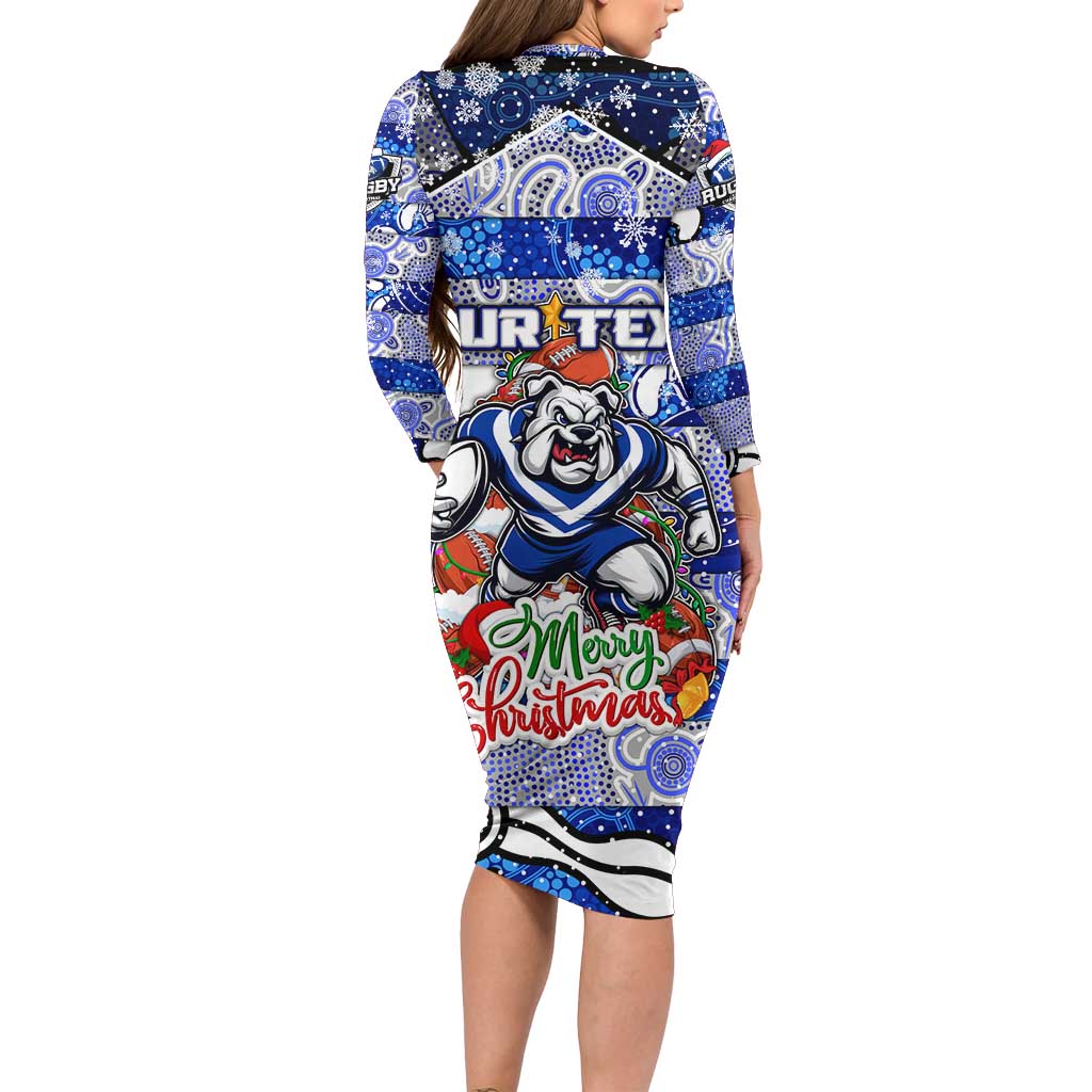 Custom Bulldogs Rugby Merry Christmas Family Matching Long Sleeve Bodycon Dress and Hawaiian Shirt Indigenous Australian Art